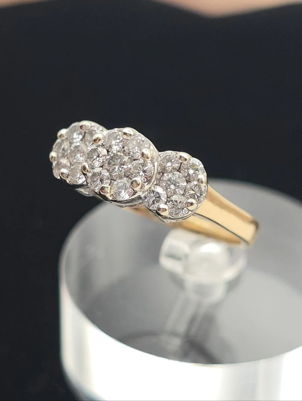 Fine Estate Jewelry Fantasy Diamond Corp 14k Three Stone Cluster Ring 1ctw